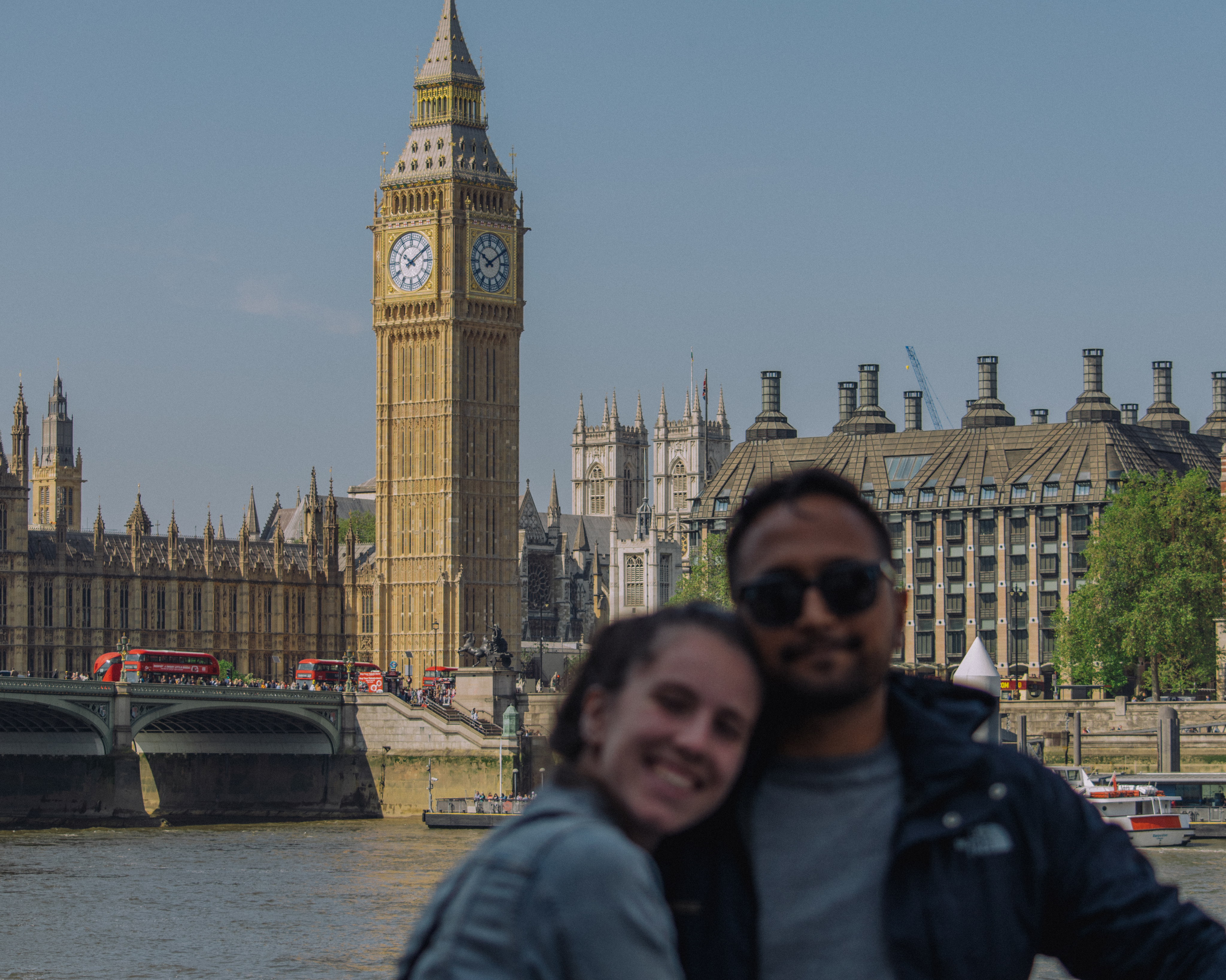 My wife and I posing in front of Big Ben clock tower in London.